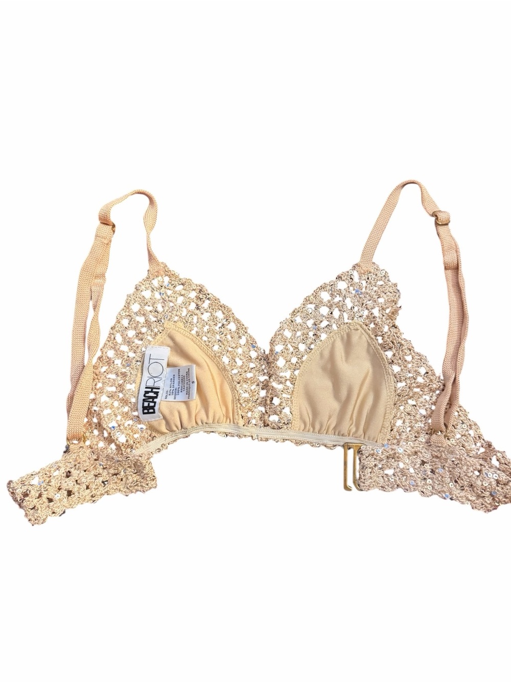 Beach Riot Gold Sequin Crochet Triangle Bikini Top Small/Extra Small - Picture 5 of 7